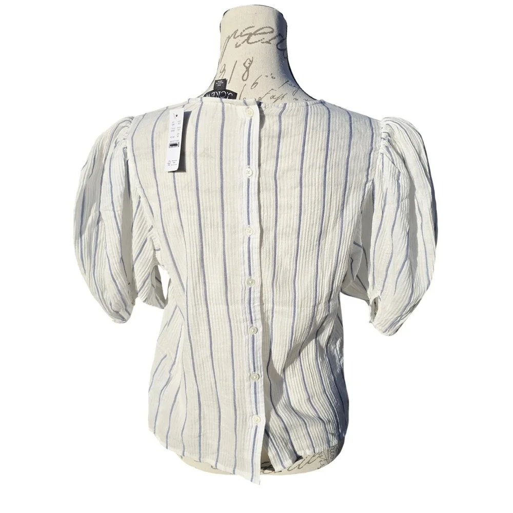 J. Crew NWT Women's Puff Sleeve Top in Sheer Gauze White Striped Size‎ XS